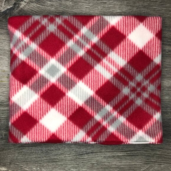Red gray Plaid Fleece Neck Gaiter: Winter Scarf Warmer - Picture 1 of 9